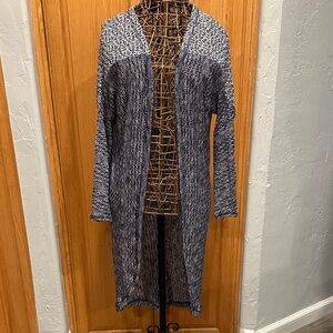 Women's Navy and White Open-Front Long Sweater. Lightweight knit. OS